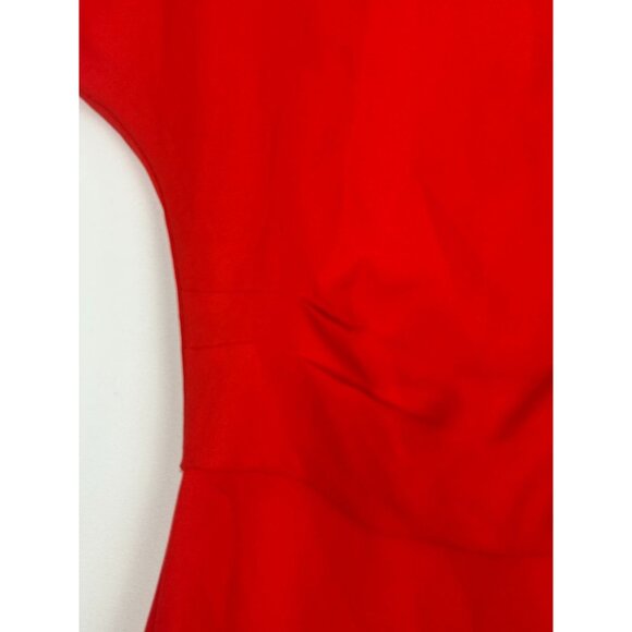 REISS Cecilia Frill-Detail Asymmetric Hem Dress Red 4 Cap Sleeves & Back Zipper - Picture 11 of 16